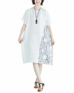 ellazhu Women Casual Loose Midi Knee Length Short Sleeve Crewneck Dress GA2519