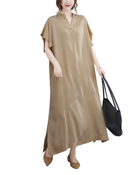 ellazhu Womens Loose Casual V Neck Short Sleeve Midi Summer Dress GA2607