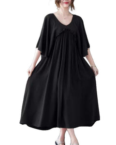ellazhu Womens Loose Casual V Neck Short Sleeve Midi Summer Dress GA2608