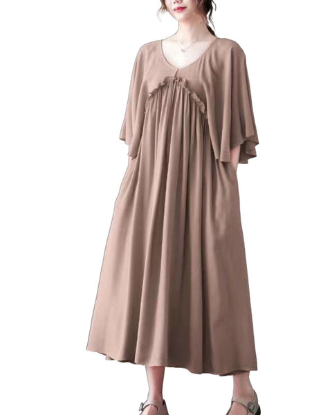 ellazhu Womens Loose Casual V Neck Short Sleeve Midi Summer Dress GA2608
