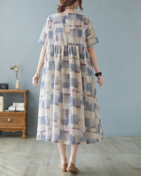 ellazhu Womens Half Sleeve Summer Oversized Dresses Print Maxi Baggy Dress Bohemian Vintage Dress GA2616