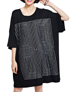 ellazhu Women Loose Geometric Print Short Sleeve Shirtdress GA89