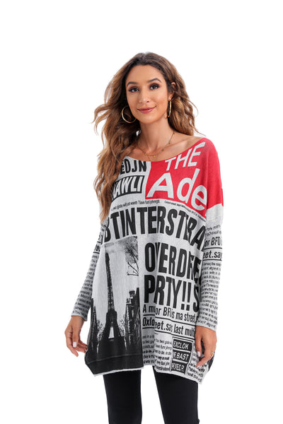 ❤ellazhu Women Fashion Painting Crew Neck Pullover Sweater OneSize GY269