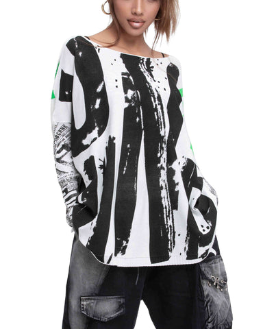 ellazhu Women's Long Sleeve Sweater Letters Painting Pullover Oversized Shirt GY2757
