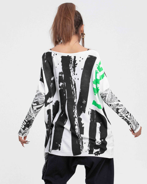 ellazhu Women's Long Sleeve Sweater Letters Painting Pullover Oversized Shirt GY2757