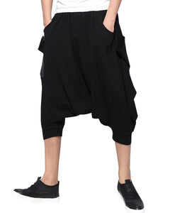 ellazhu Men Black Baggy Casual Elastic Waist Yoga Low Crotch Harem Pants GYM134
