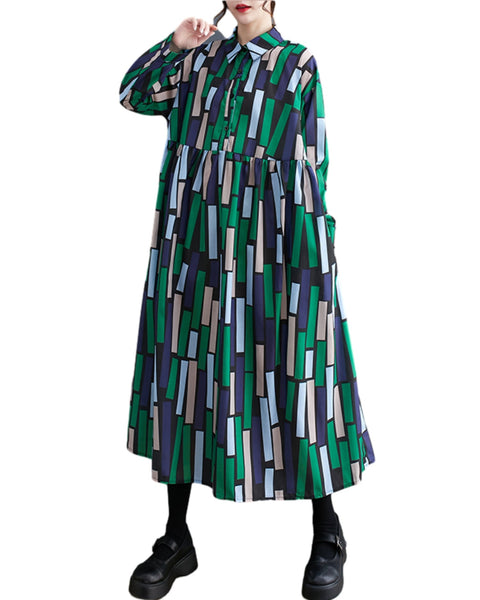 ellazhu Women's Baggy Casual Pullover Long Dress with Geometric Pattern GZ09