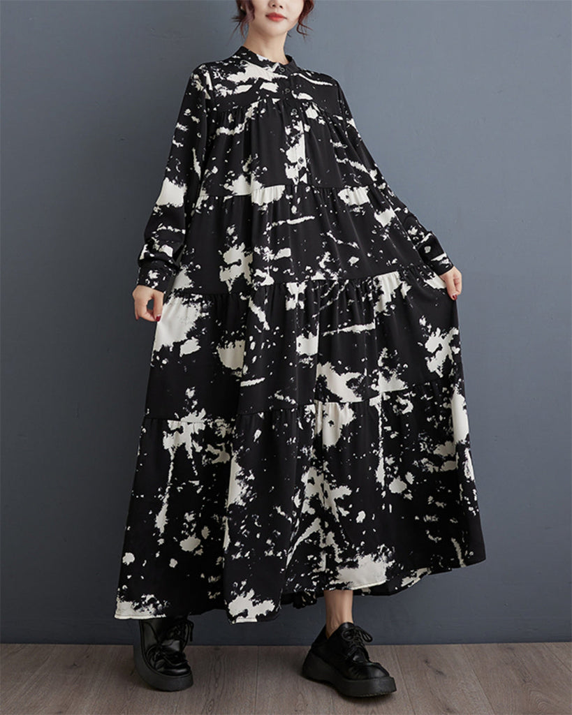Ellazhu Women's Baggy Long Sleeve Floral A-Line Swing Dress GZ104 Black Ellazhu Women's Baggy Long Sleeve Floral A-Line Swing Dress GZ104 Black