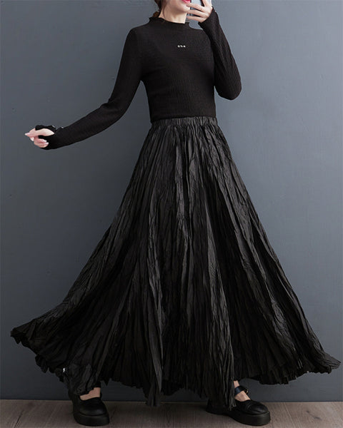 ellazhu Women's Casual Solid Pleated Maxi Long Skirt GZ105