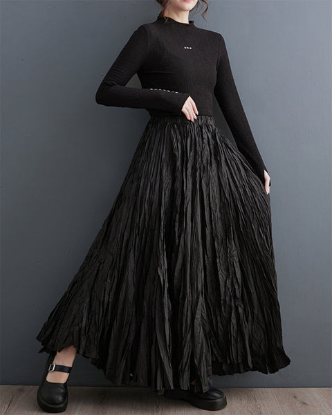 ellazhu Women's Casual Solid Pleated Maxi Long Skirt GZ105