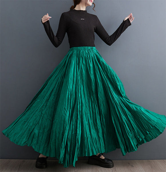 ellazhu Women's Casual Solid Pleated Maxi Long Skirt GZ105