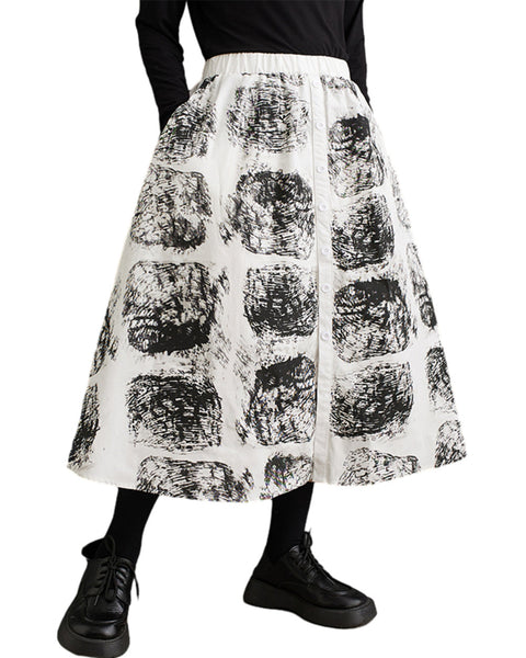 ellazhu Women's Funky Art Patchwork Elastic Waist Skirt with Pockets GZ107