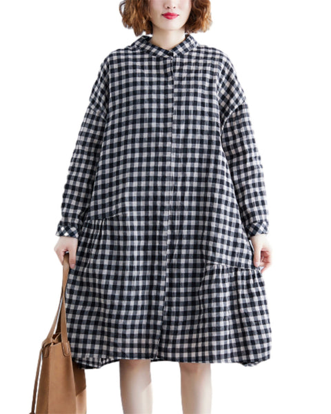 ellazhu Women's Casual Plaid Front Buttons Down Long Sleeves Shirt Dress GZ35