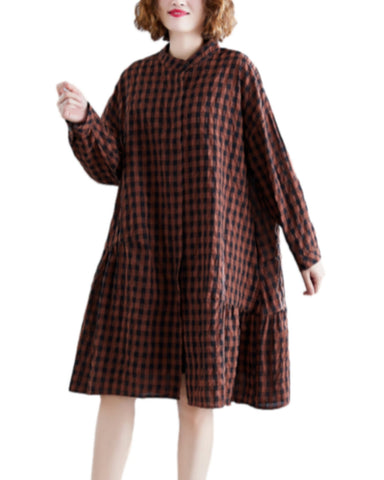 ellazhu Women's Casual Plaid Front Buttons Down Long Sleeves Shirt Dress GZ35