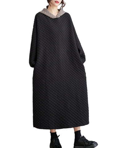 ellazhu Women's Oversized Sweatshirt Patchwork Hooded Dress with Pockets GZ38