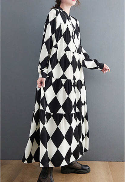 ellazhu Women's Casual Patchwork Color Pullover Maxi Long Dress GZ40