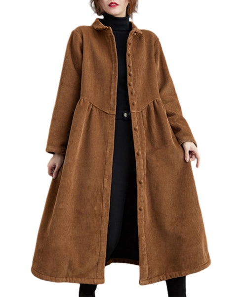 ellazhu Women's Baggy Solid Thickened Button Down Corduroy Trench Coat GZ53