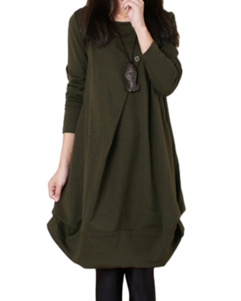 ellazhu Women's Loose Plain Round Neck Solid Pullover Dress GZ59