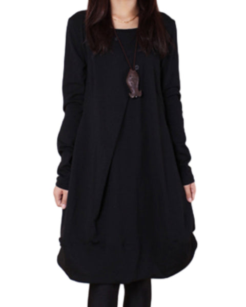 ellazhu Women's Loose Plain Round Neck Solid Pullover Dress GZ59