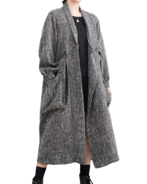 ellazhu Women's Funky Tie up Tunic Trench Coat with Front Pockets GZ66