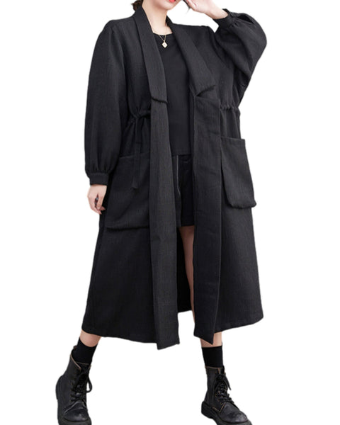 ellazhu Women's Funky Tie up Tunic Trench Coat with Front Pockets GZ66