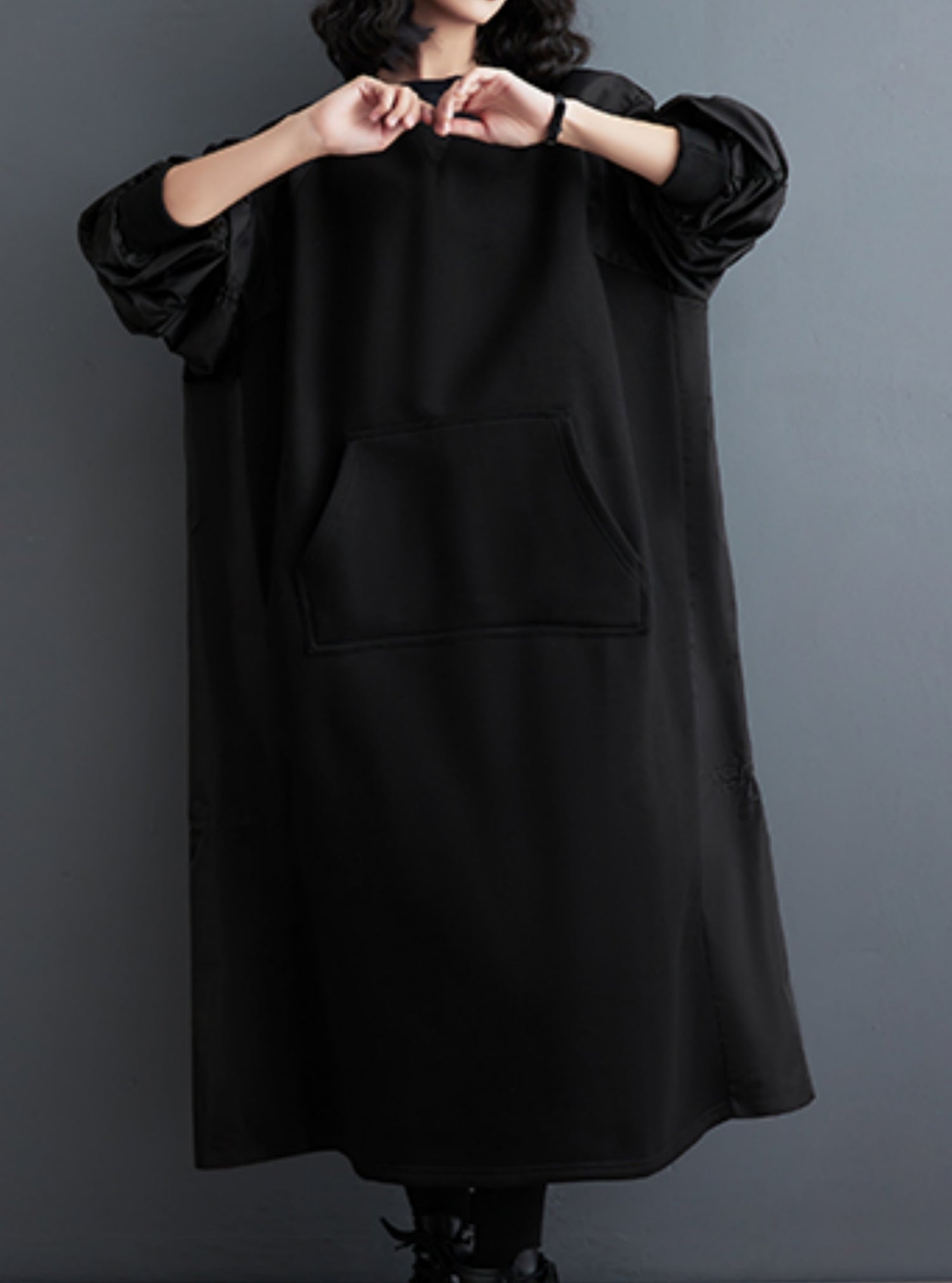 thumbnail interactive-video image 1 of Ellazhu Women's Patchwork Pullover Dress - Color Block Long Dress With Pleated Sleeves 1 of 13