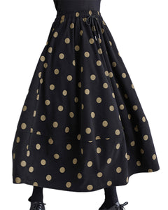 ellazhu Women's Polka Dot Print High Elastic Waisted Skirt GZ74