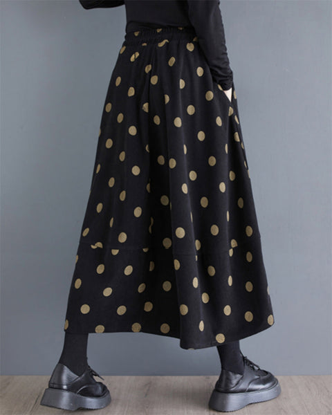 ellazhu Women's Polka Dot Print High Elastic Waisted Skirt GZ74