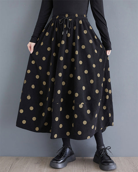 ellazhu Women's Polka Dot Print High Elastic Waisted Skirt GZ74