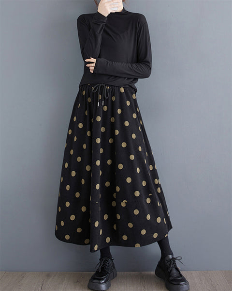 ellazhu Women's Polka Dot Print High Elastic Waisted Skirt GZ74