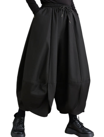 ellazhu Women's Puffy Drawstring Elastic Waist Wide Leg Pants GZ81