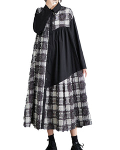 ellazhu Women's Plaid Patchwork Printed Long Dress GZ98