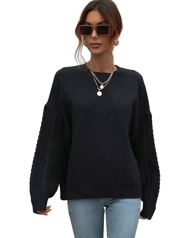ellazhu Womens Solid Casual Long Sleeve Crewneck Pullover Knit Sweater MY12
