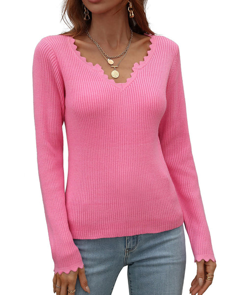 ellazhu Womens Casual Long Sleeve V Neck Pullover Knit Sweater MY13