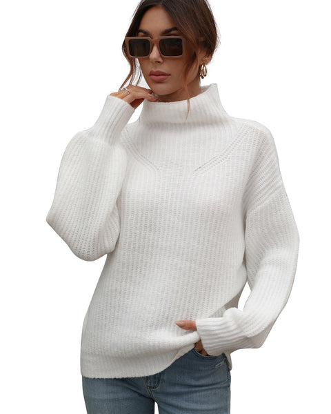 ellazhu Womens Turtleneck Solid Casual Long Sleeve Crewneck Pullover Knit Sweater MY15