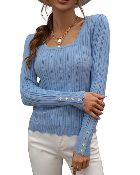 ellazhu Womens Solid Casual Long Sleeve Crewneck Pullover Knit Sweater Tops MY19