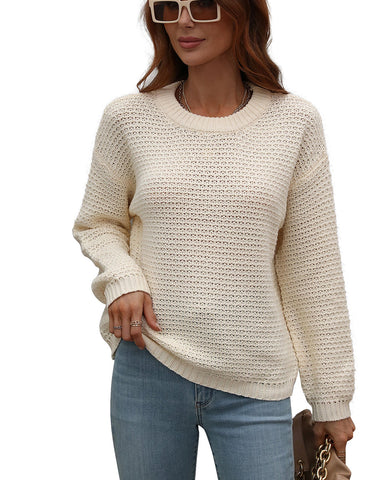 ellazhu Womens Solid Casual Long Sleeve Crewneck Pullover Knit Sweater Tops MY20